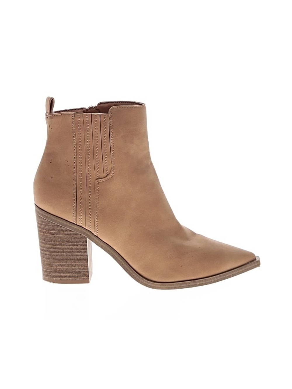 Universal Thread Tan Leather-Look Ankle Boot with Stacked Heel